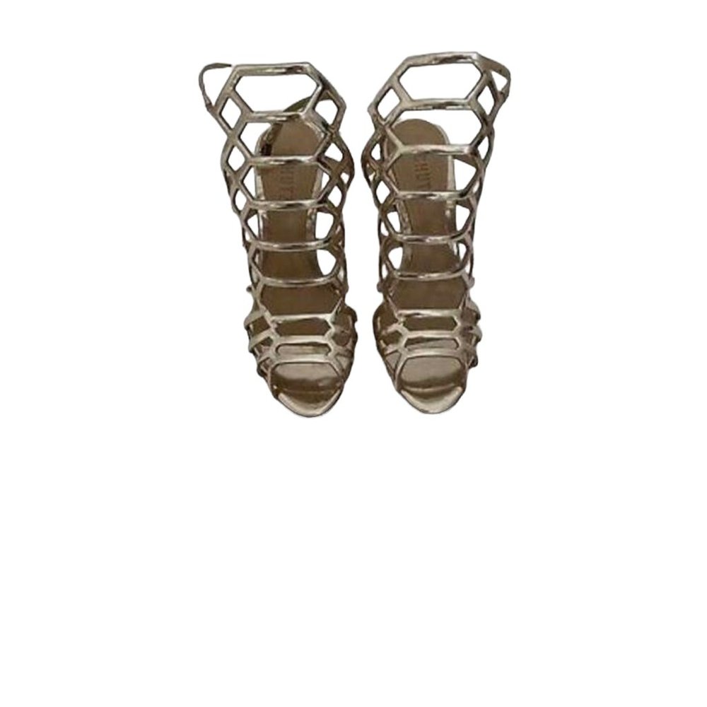 SCHUTZ Heel Gold Caged Leather Open toed Sandals
